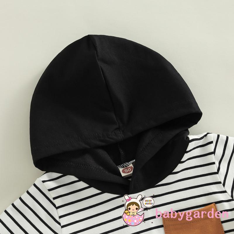 Bộ Áo Hoodie Ngắn Tay Kẻ Sọc Màu Sắc Tương Phản Phối Quần Short Thời Trang Mùa Hè Cho Bé Trai 1-5 Tuổi