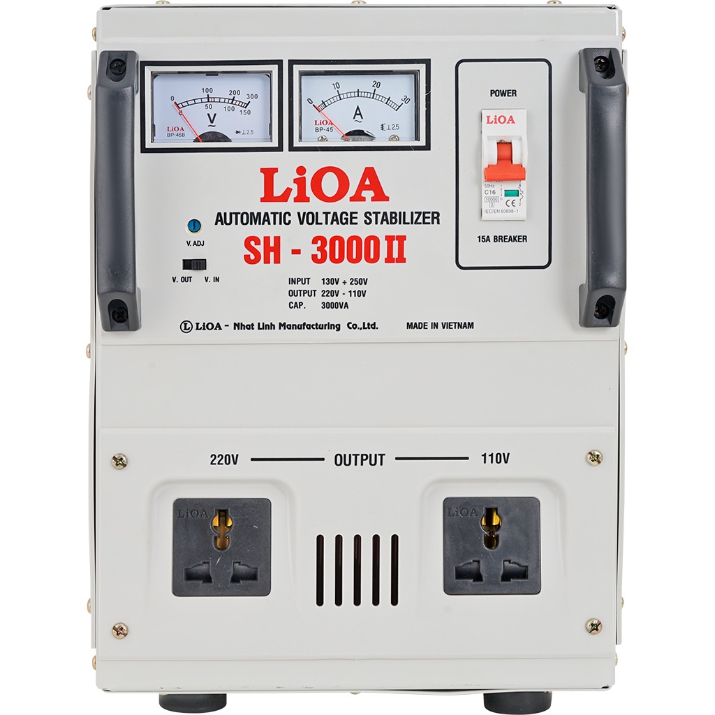 ỔN ÁP LIOA SH 3000II 3KVA,BIẾN THẾ 220V XUỐNG 110V DẢI ĐIỆN 150V-250V