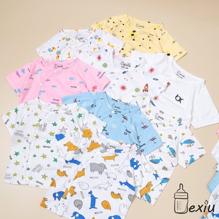 Áo cài lệch tay ngắn in rơi Bexiu  Bx - Quần áo trẻ sơ sinh cho bé trai và gái từ 3-9kg