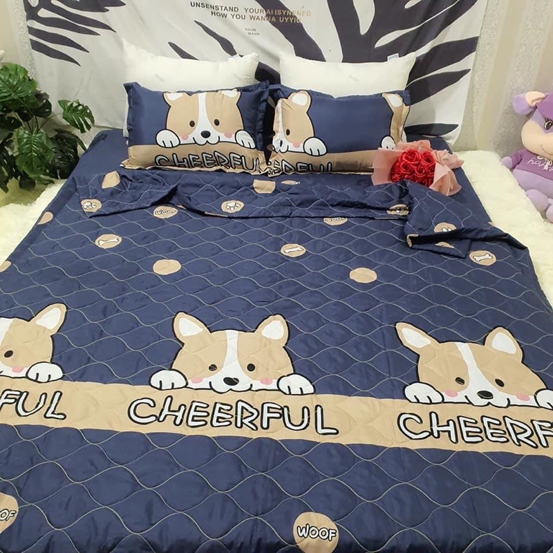 Bộ Chăn hè Ga Gối Cotton Poly Combo 5 Món - Ib chọn thêm nhiều mẫu