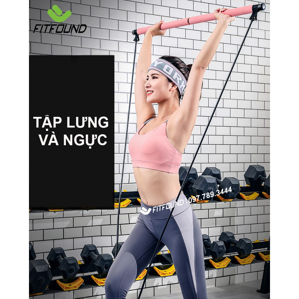 Thanh gậy tập gym stick yoga pilates bar có dây kháng lực dụng cụ tập tay lưng ngực mông chân đùi toàn thân