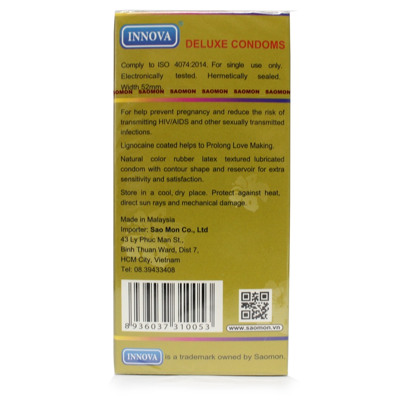 Bao Cao Su innova Vàng [Hộp 12C] - Loại Gân Gai Có Chất Chống Xuất Tinh Sớm Giúp Kéo Dài Thời Gian Q.Hệ Gấp 2 - 4 Lần
