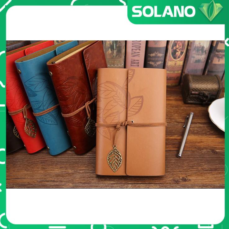 Sổ Tay Bìa Da Ghi Chép SOLANO Gáy Còng Khắc Họa Tiết Hoa Lá Phong Cách Vintage giấy Kraf SN-001046