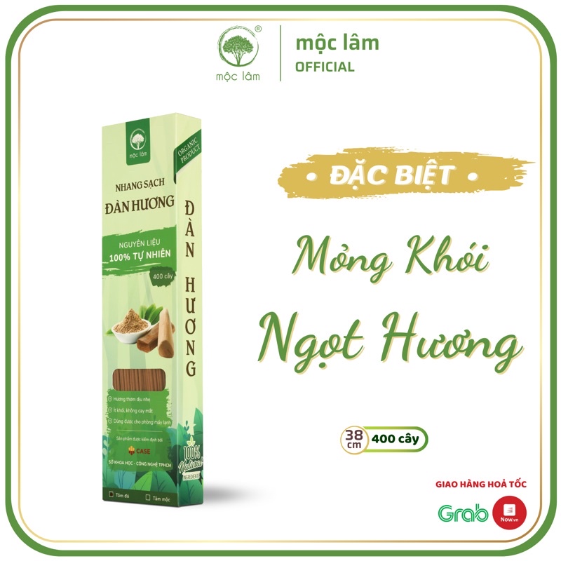 [HỘP 400cây] Nhang Sạch Đàn Hương MỘC LÂM 38cm, Nhang Ít Khói, Hương Thơm Dịu Ngọt