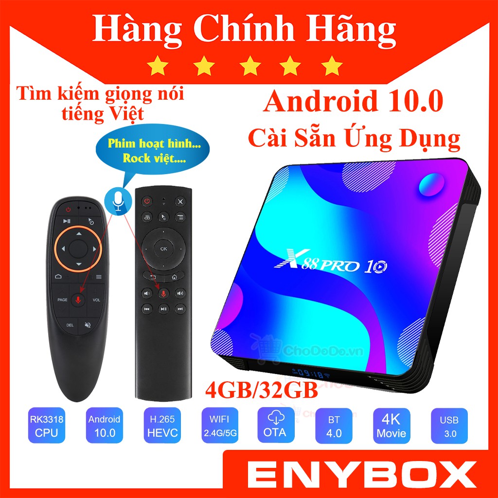 X88 Pro 10 4GB/32GB - Android TV Box mới 2020 chạy Android 10 cực nhanh, giá rẻ, chính hãng ENYBOX