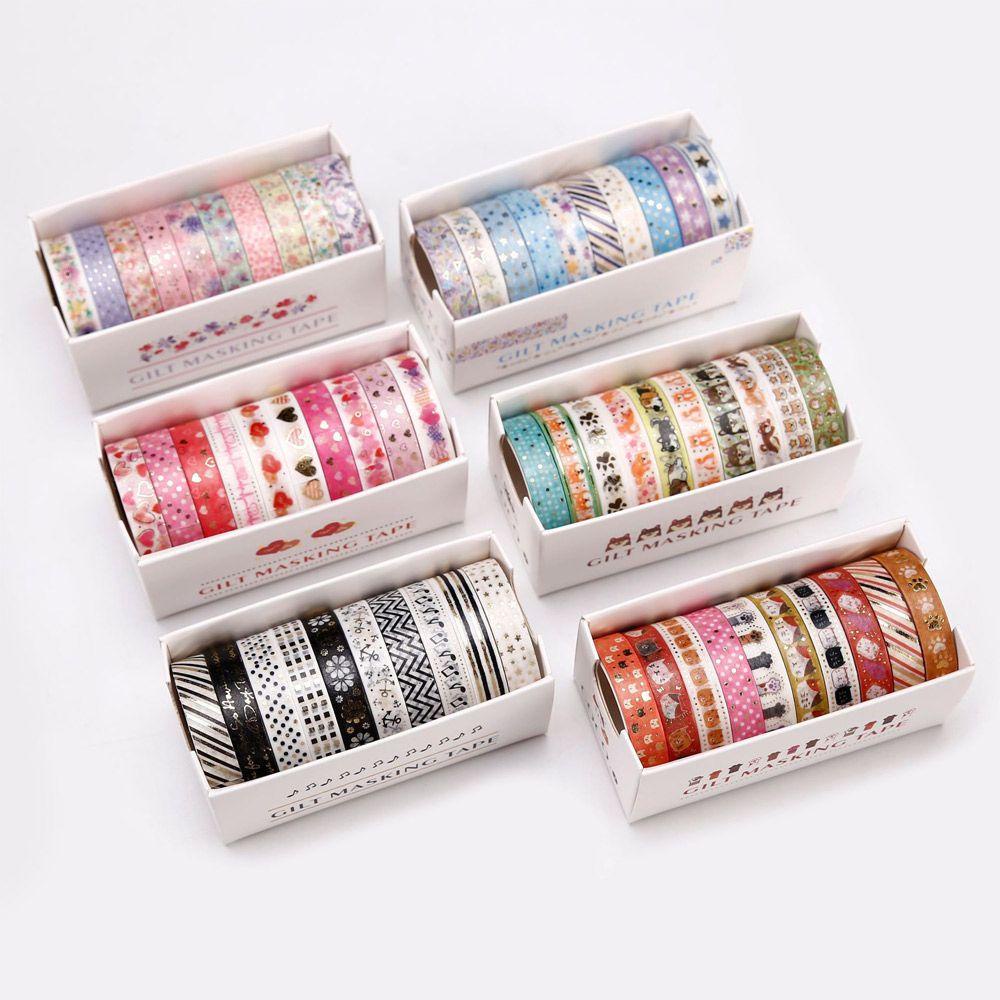 Bộ 10 Cuộn Băng Keo Washi Chất Lượng Cao Dùng Trang Trí Sổ Tay DIY