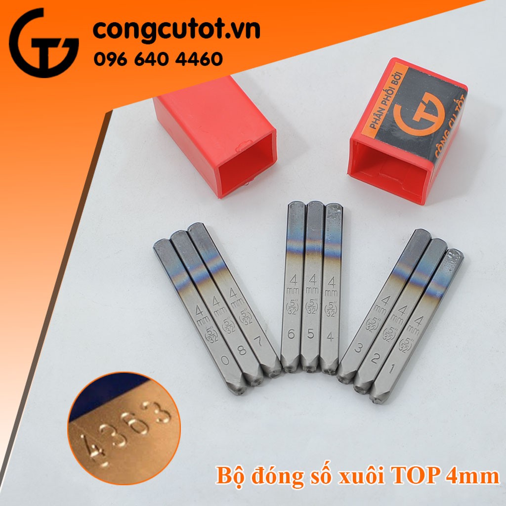 Bộ đóng số xuôi TOP 4mm khắc số lên bề mặt kim loại