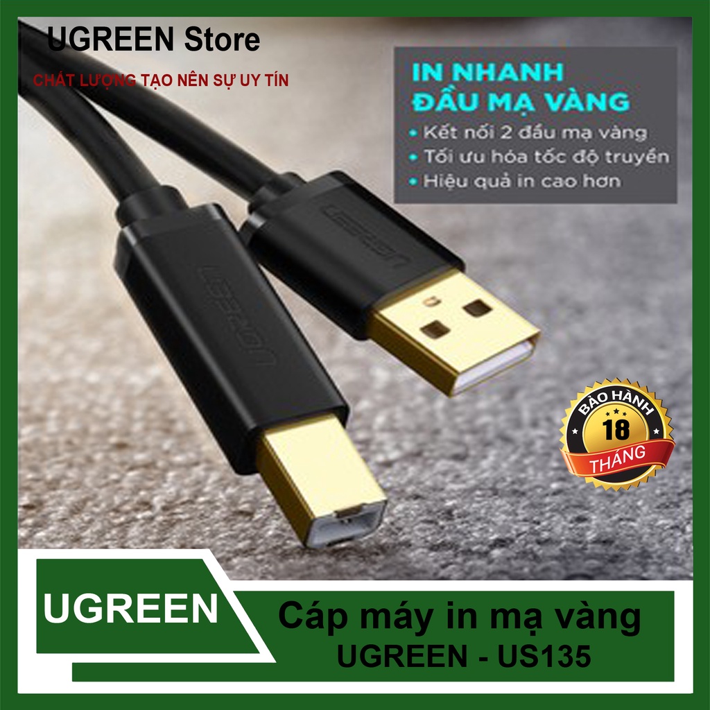 Dây máy in USB 2.0 AM to BM  Ugreen US135 Chính Hãng