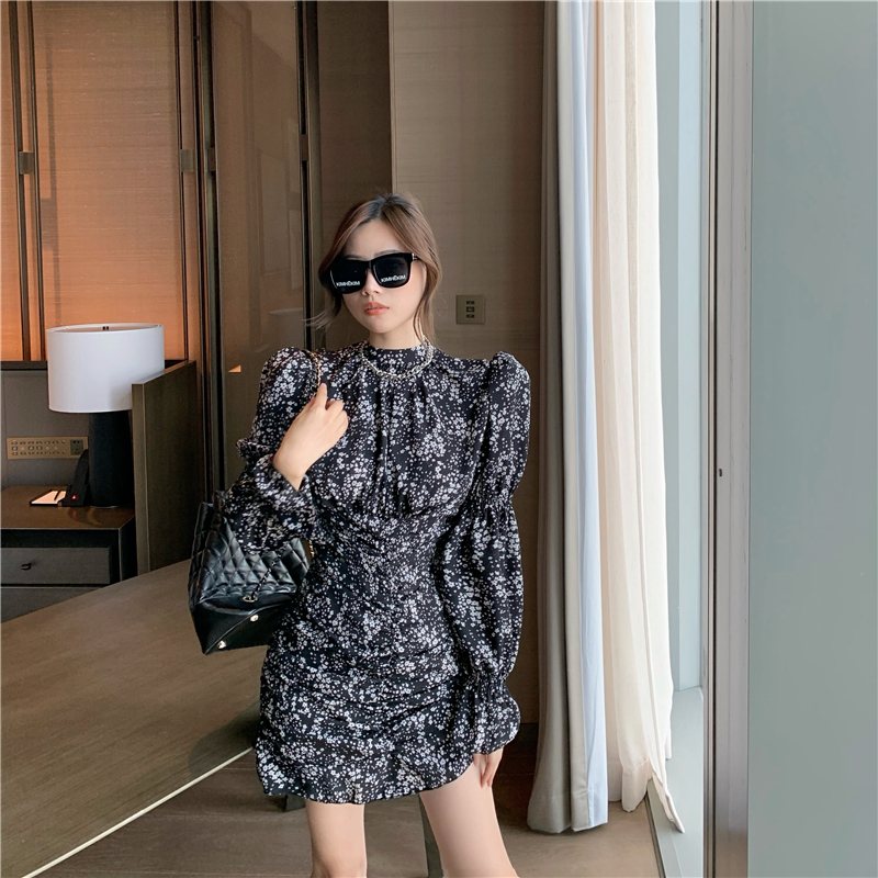 Đầm Hoa Tay Phồng Phong Cách Retro Thời Trang Dành Cho Nữ