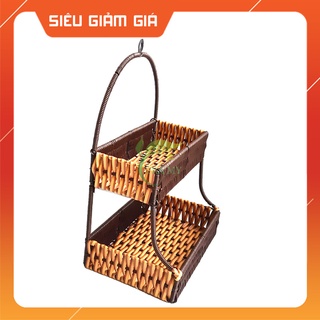 Kệ 2 tầng treo dây nhựa mây đan tròn và dẹp kết hợp mang công năng tiện lợi và thẩm mỹ cao - Mây Tre Trà My