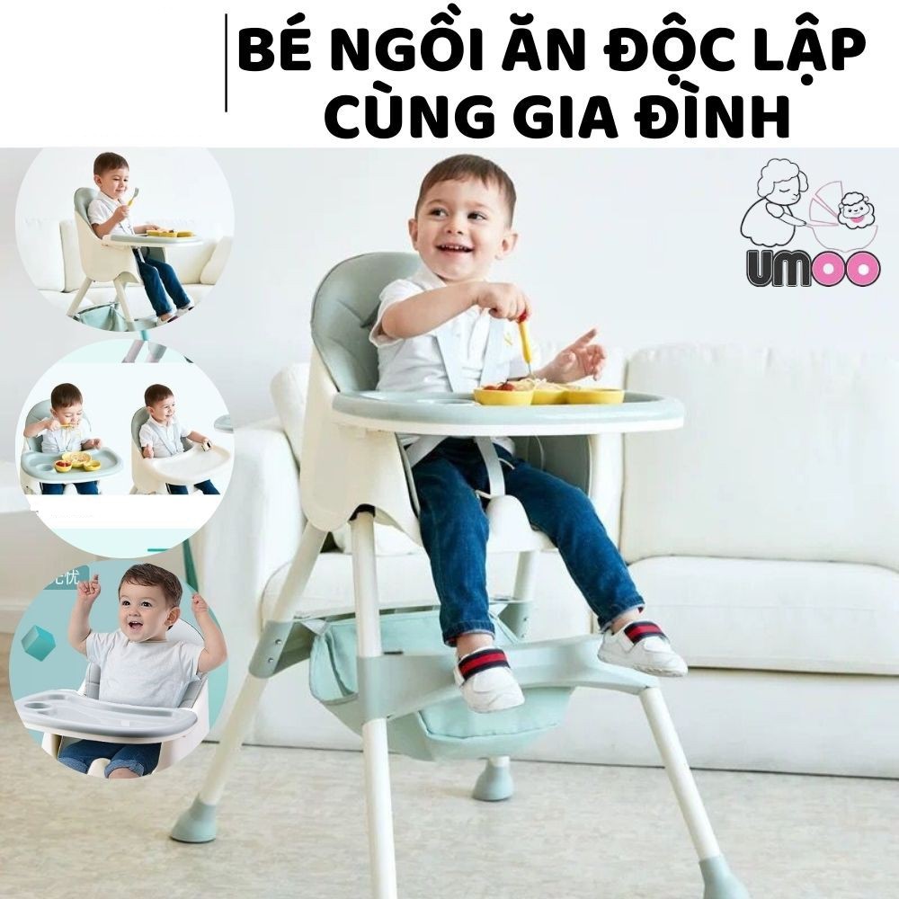 Ghế ăn dặm Umoo thiết kế Hàn Quốc 3 nấc điều chỉnh độ cao, chịu lực 50 kg, đai đa điểm an toàn cho bé