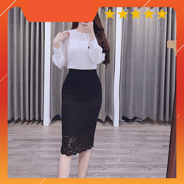 Chân váy đầm bút chì dáng ôm công sở Cúc Fashion CV22 đầm váy toàn ren | BigBuy360 - bigbuy360.vn