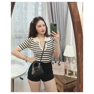 |cuahangjeans| Áo len cổ bẻ tay ngắn cổ V sọc