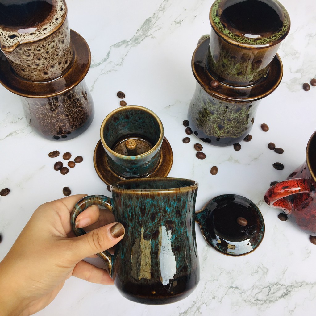 Bộ phin pha cafe gốm sứ có bộ lọc dáng cao - Phin pha cafe nem hỏa biến