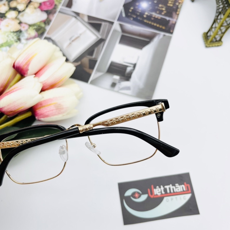 Gọng kính cận nửa viền họa tiết thánh giá chữ thập