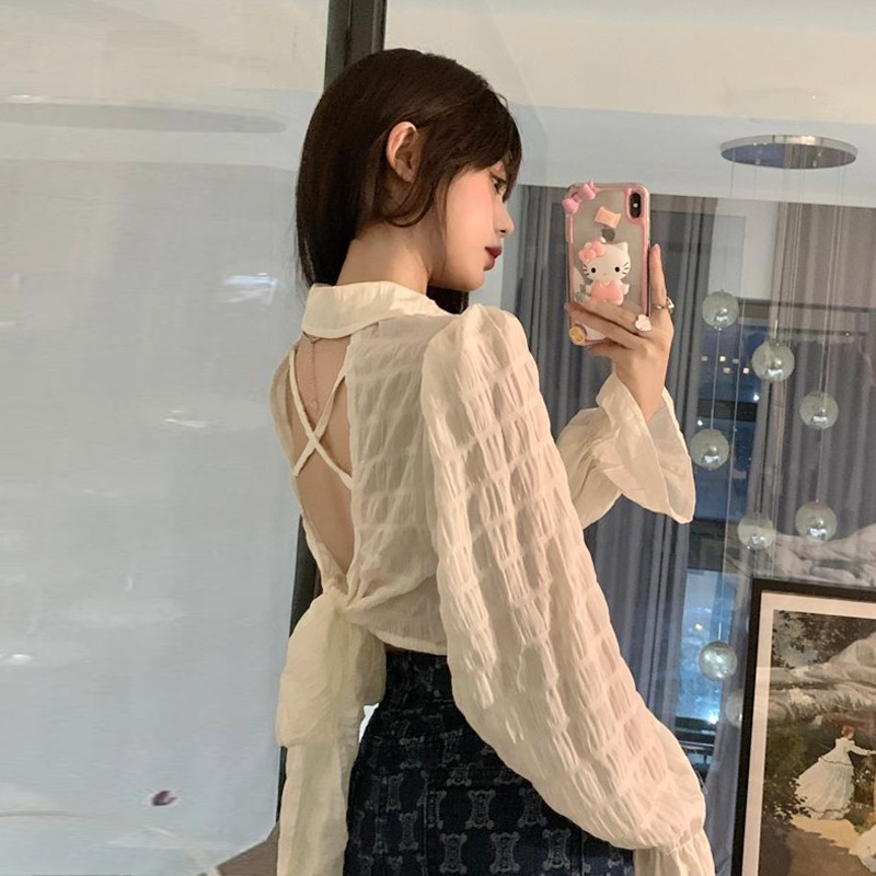 Áo sơ mi bánh bèo hở lưng kèm video tại shop