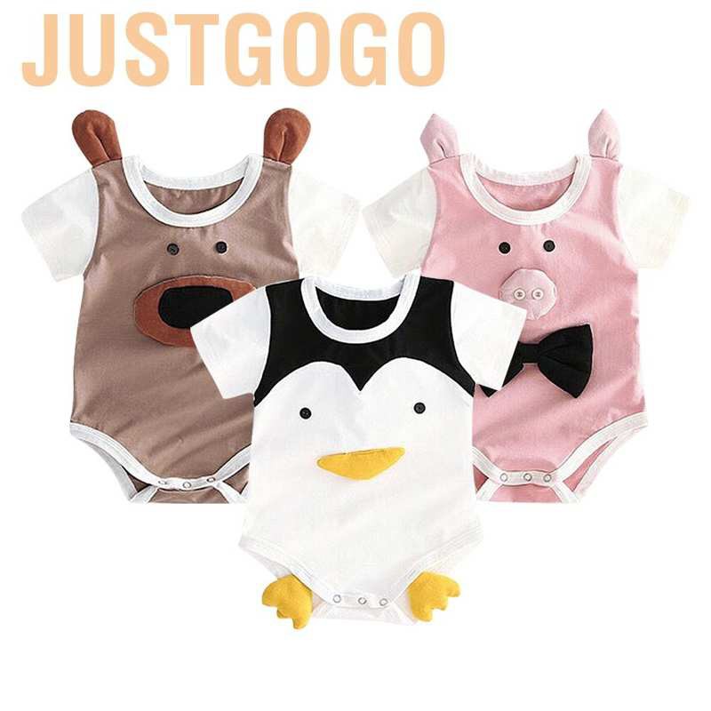 Jumpsuit Tay Ngắn Chất Cotton Hoạ Tiết Hoạt Hình Đáng Yêu Cho Bé