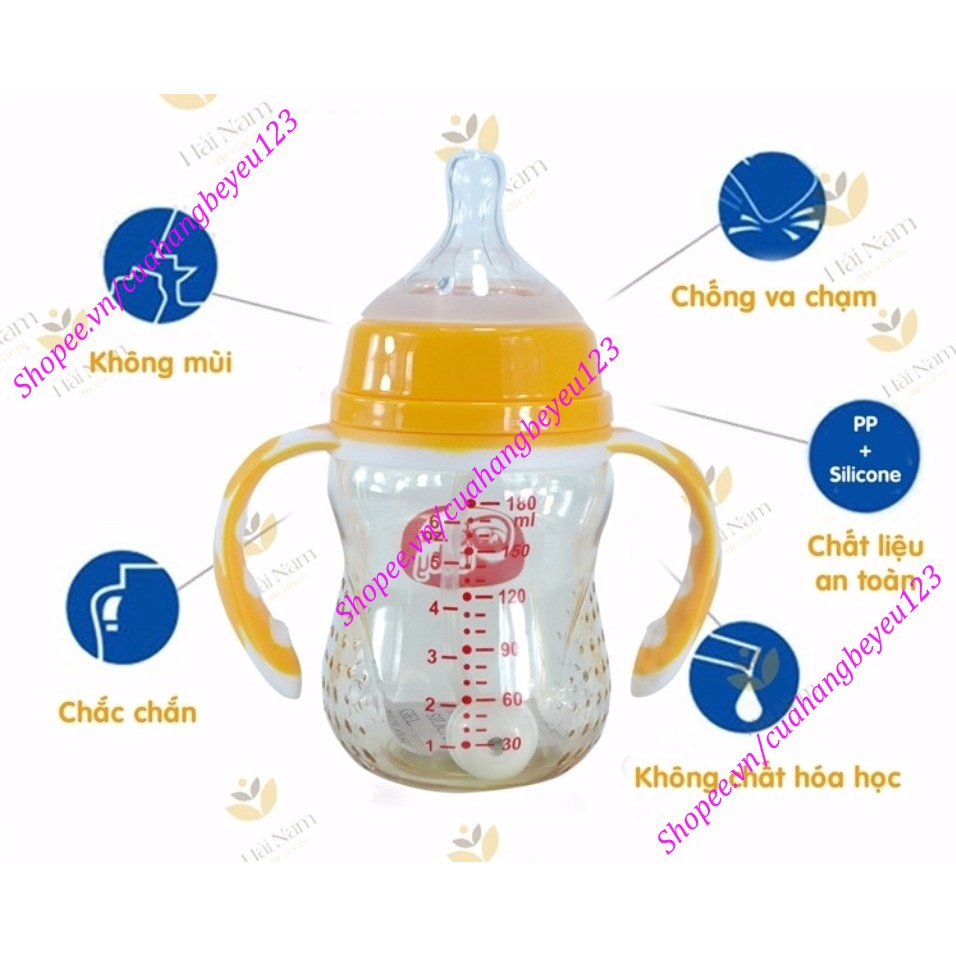 Bình sữa 240ml Cổ rộng PPSU Cao cấp có tay cầm, có van chống sặc GB Baby (Tặng 1 núm ty GB-baby, Que thông tắc sữa)