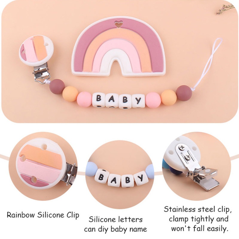 Bộ 2 Dây Kẹp Núm Vú Giả Bằng Silicone Màu Cầu Vồng Cho Bé