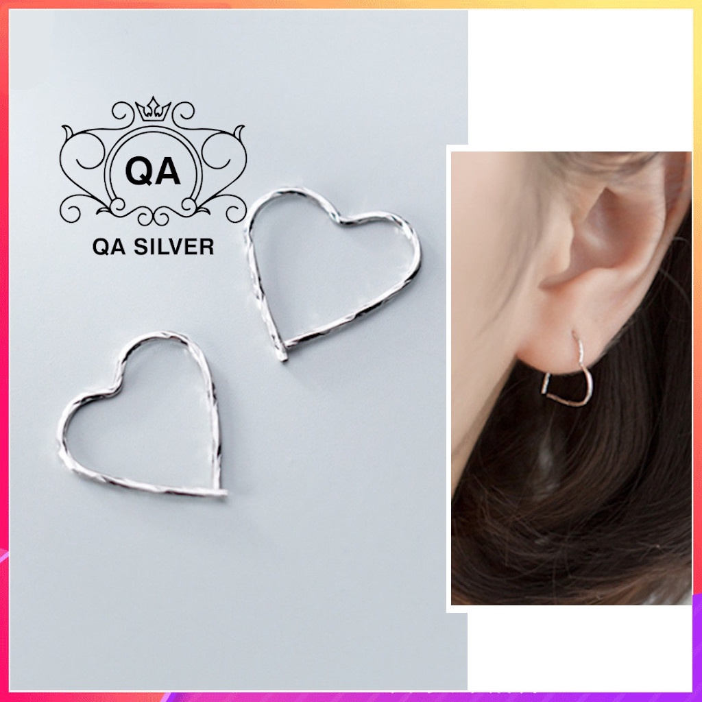Khuyên tai bạc 925 trái tim nhỏ bông nam nữ S925 HEART Silver Earrings QA SILVER EA190814