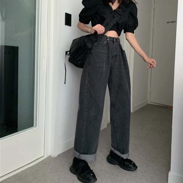 Quần jean đáy dài form rộng unisex