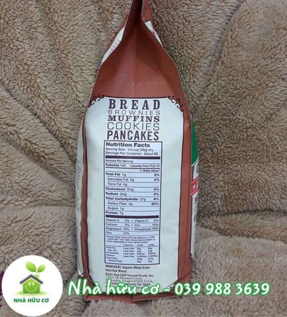 Bột mì nguyên cám/Bột mì đa dụng hữu cơ Bob's Red Mill túi zip 200g và 500g - Date: 9/2023
