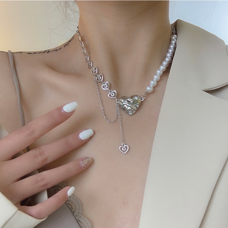 Vòng cổ Hình Trái Tim Phối Ngọc Trai Thời Trang Sang Trọng Cho Nữ