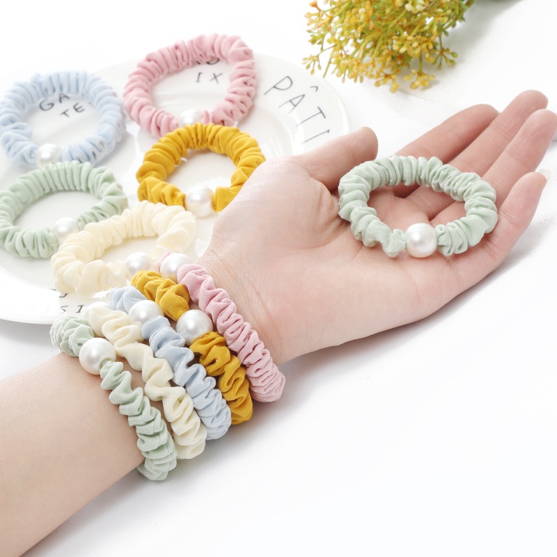 1 Dây Cột Tóc Đính Ngọc Trai Màu Sắc Kẹo Ngọt Phong Cách Hàn Quốc