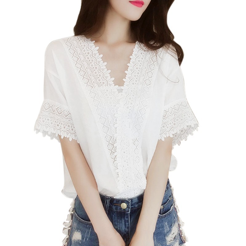 Áo voan đính ren đắp chéo nhã nhặn | BigBuy360 - bigbuy360.vn