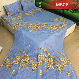 Bộ chăn hè ga gối, Drap giường 5 món mẫu HOA DÂY VÀNG NỀN XANH