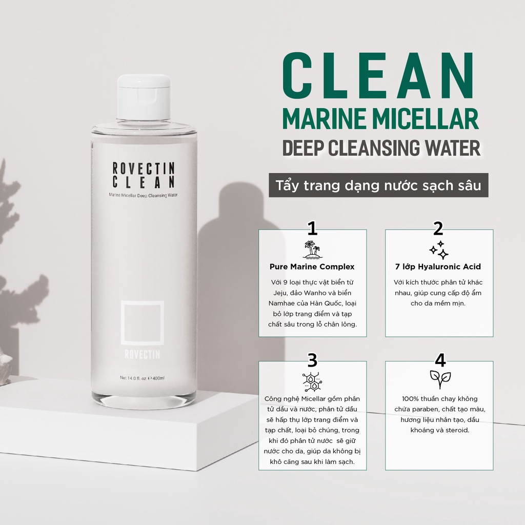 Tẩy trang dạng nước sạch sâu ROVECTIN Clean Marine Micellar Deep Cleansing Water 400ml
