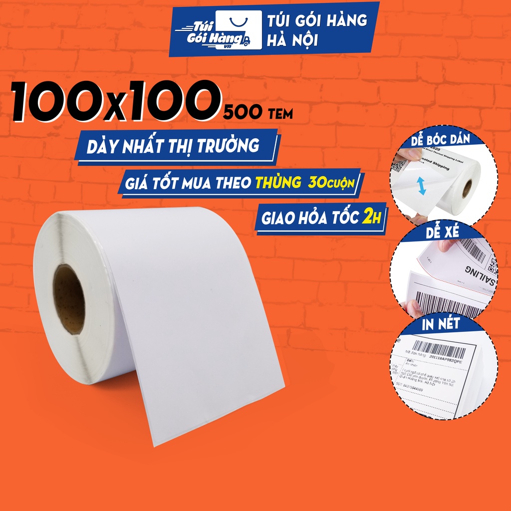 Giấy In Nhiệt TUIGOIHANG Khổ 100x100mm Dạng Cuộn 500 Tem Có Sẵn Lớp Dán