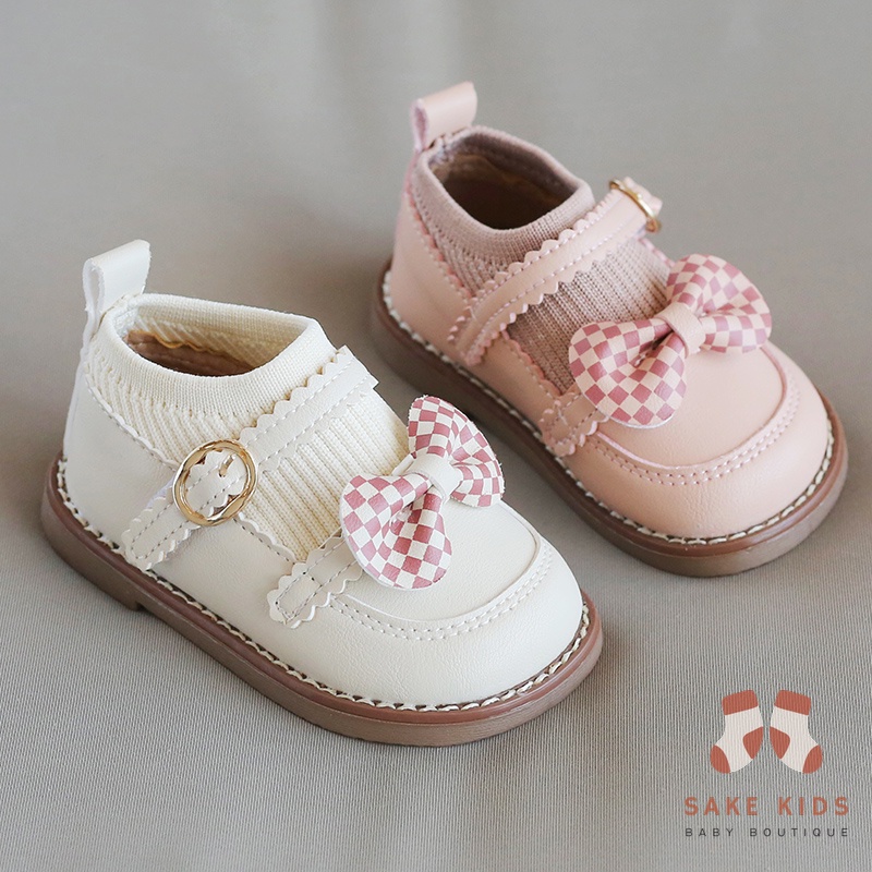 Giày búp bê Giày tập đi bé gái phong cách Hàn Quốc chất da PU mềm quai dán phối nơ dễ thương mới nhất M2233