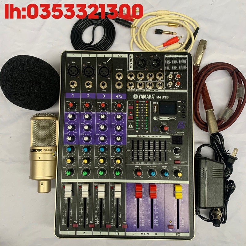 [Siêu Phẩm]Bộ Mic Karaoke Kèm Thu Âm Mixer Yamaha M4+Micro PC K200 chính hãng kèm dầy đ