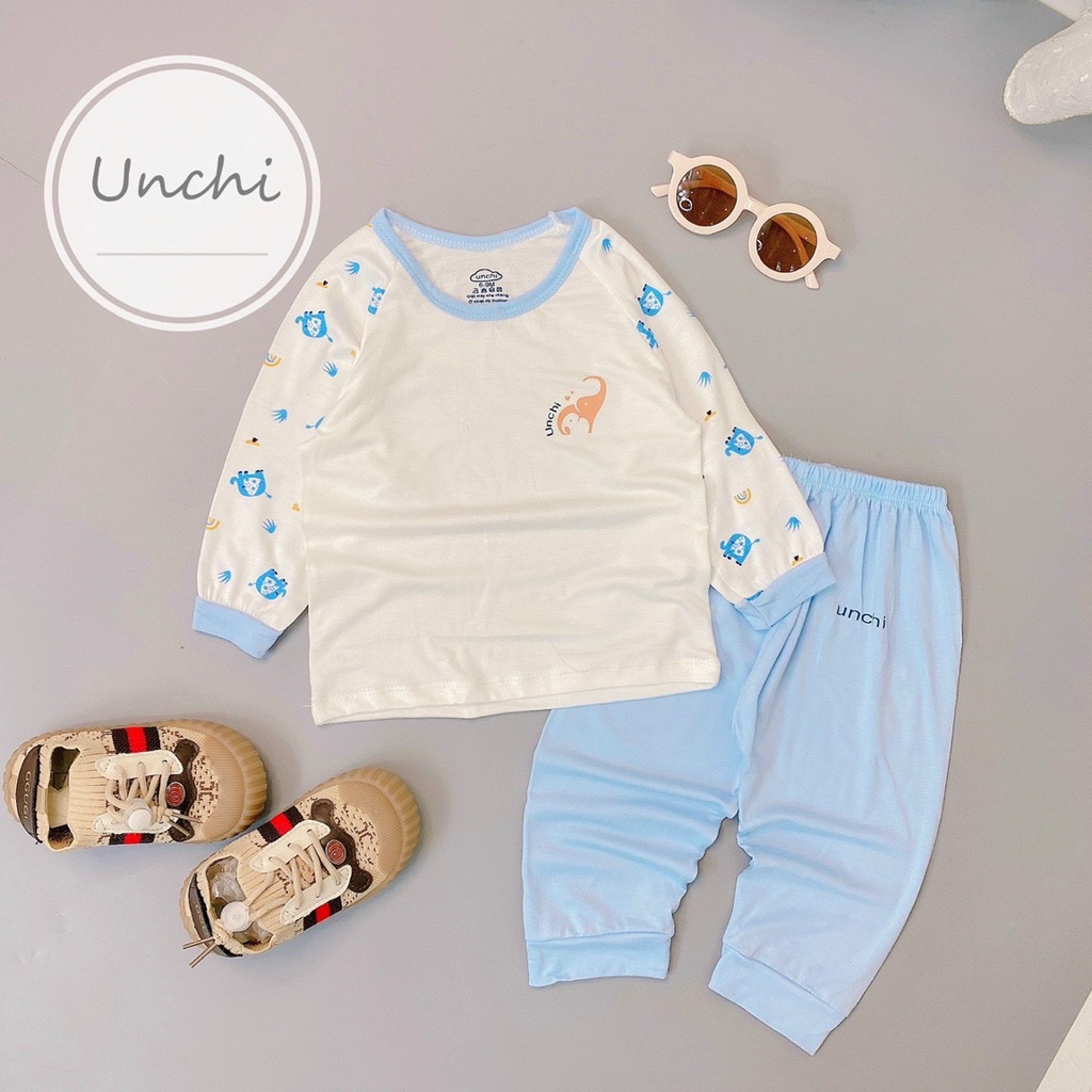 Bộ Dài Tay Unchi Vải Peptit Nền Trắng Quần Màu Cực Mềm Mịn Cho Bé 5-16kg - Umee Kids