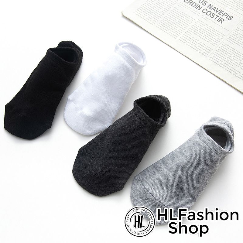 Tất vớ nam nữ Cotton cổ ngắn màu trơn Hàn Quốc, tất vớ cổ cao HLFashion