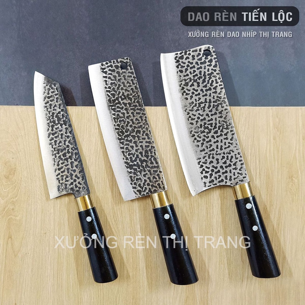 Dao Bếp Bộ 3 Dao Nhà Bếp Thép Nhíp (Chặt-Thái-Lọc) Lưỡi Dập Vân Chống Dính 2 Mặt