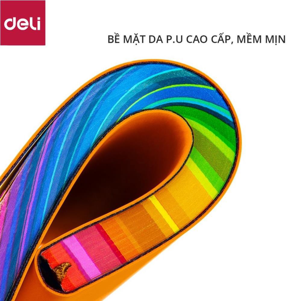 Sổ tay ghi chép A5 bìa da PU Deli 112 trang - Màu Cam/Vàng - 1 quyển - 3183 [Deli]