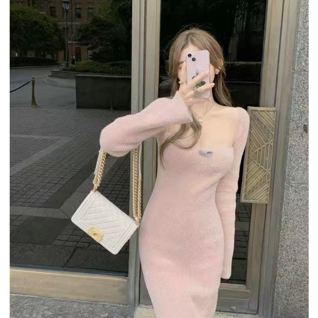 Đầm len lông ôm body thời trang thu đông