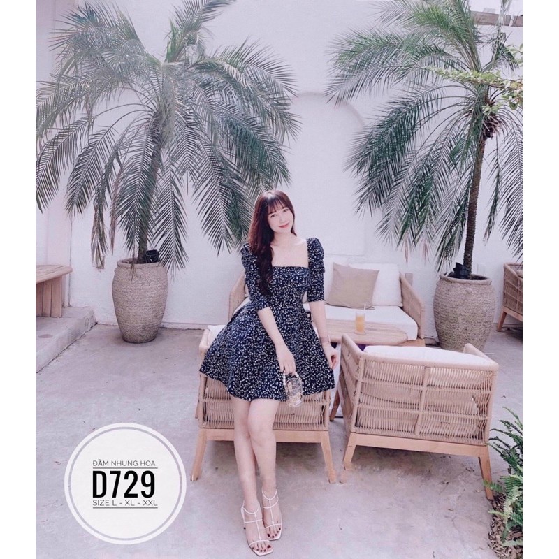 BIGSIZE Đầm nhung hoa D729