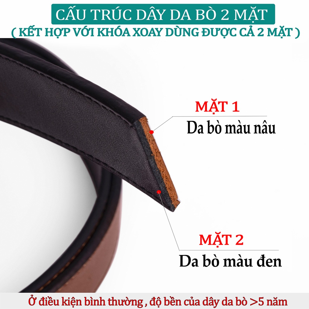 Thắt lưng nam da bò cao cấp Bụi Leather L108-khóa cài xoay dùng được cả 2 mặt dây
