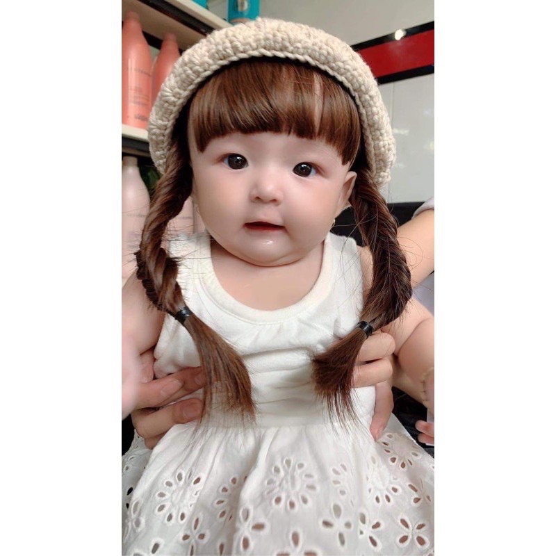 Nón len tóc giả cho bé