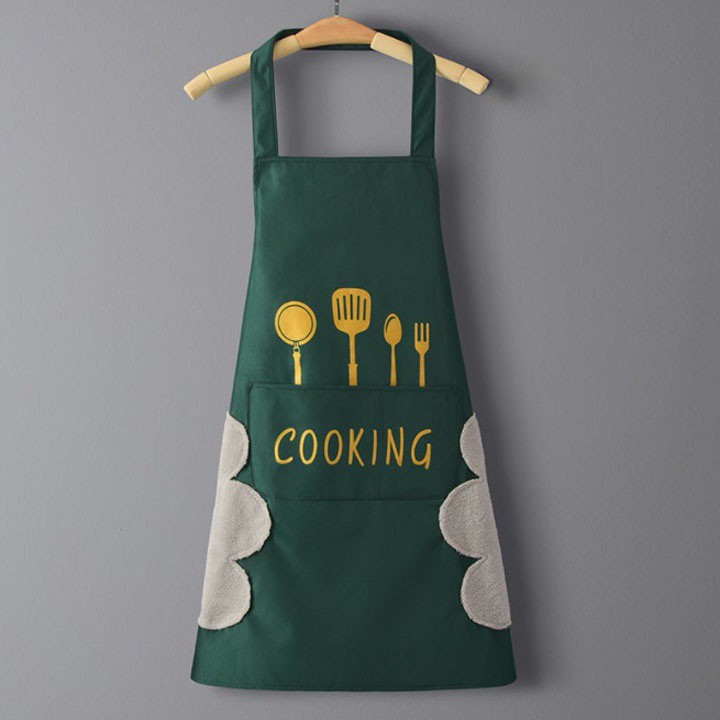 Tạp dề nấu ăn vải cotton in hình và chữ Cooking dễ thương