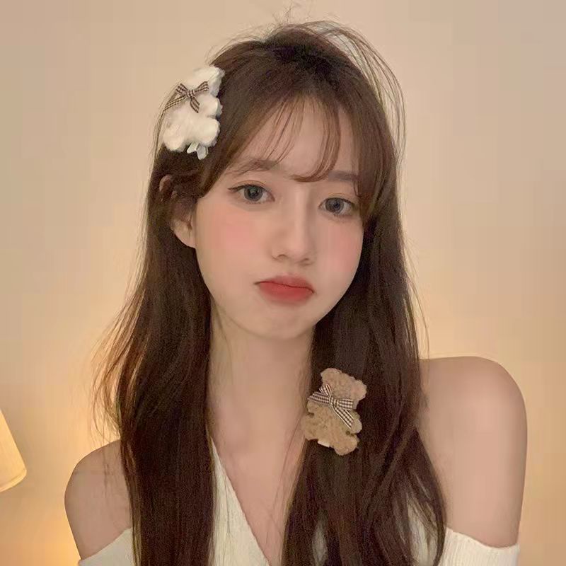 Kẹp Tóc Hình Gấu Hoạt Hình Bằng Lông Nhung Handmade Đáng Yêu Cho Bé Gái