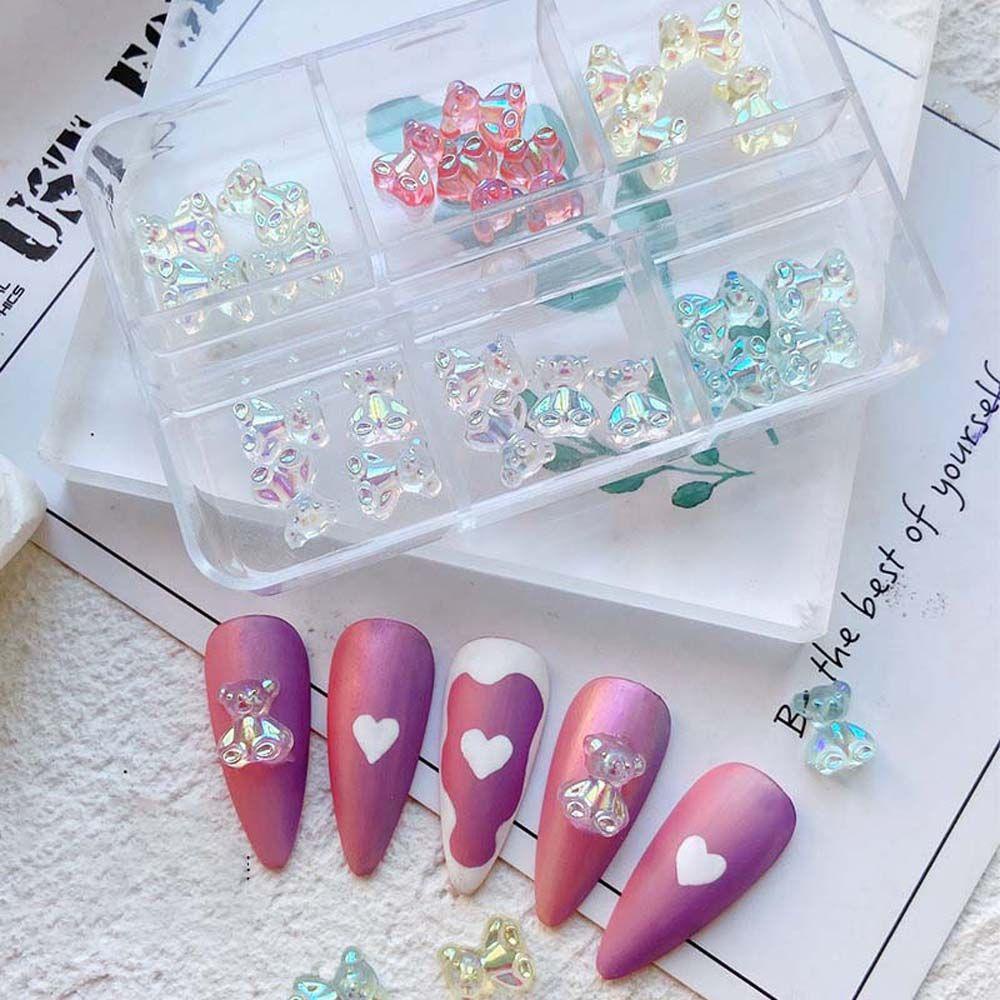 Hộp 6 Ngăn Đựng Phụ Kiện Trang Trí Móng Nghệ Thuật Hình Nơ Hoa Đào Bằng Nhựa Resin Màu Laser