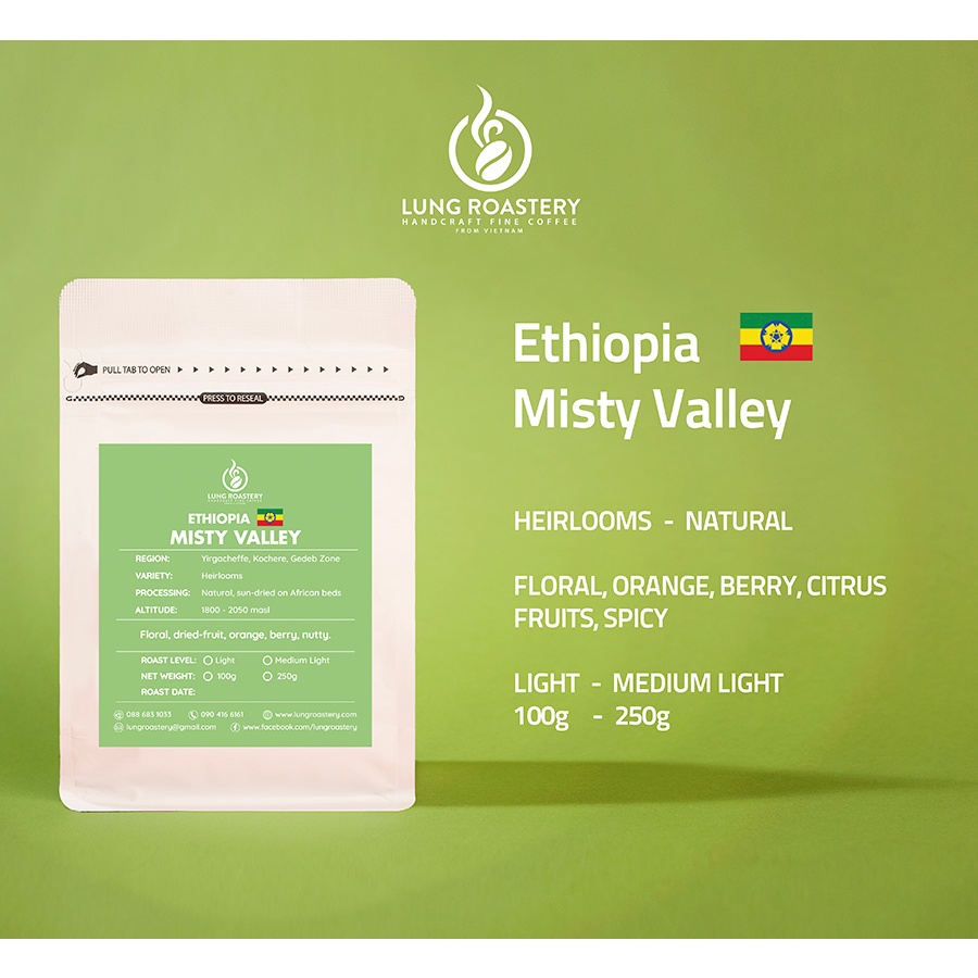 CÀ PHÊ HẠT ETHIOPIA MISTY VALLEY - NATURAL
