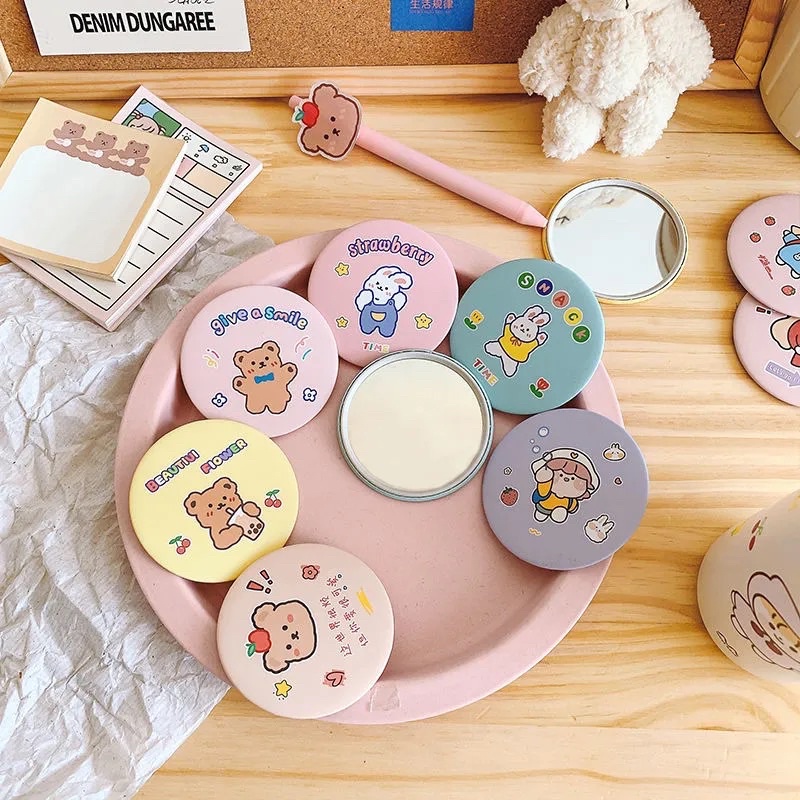 Gương trang điểm mini cầm tay hình tròn bỏ túi một mặt tiện dụng nhiều hoạ tiết cute dễ thương Hàn Quốc