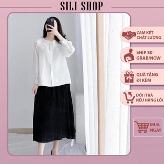 Áo sơ mi voan tơ cổ bèo 2 lớp -Áo sơ mi kiểu tiểu thư cúc ngọc xinh xắn