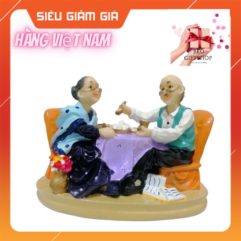 TƯỢNG ÔNG BÀ GIÀ NGỒI BÀN ĂN SIZE LỚN. TRƯNG BẦY TRANG TRÍ NHÀ CỬA