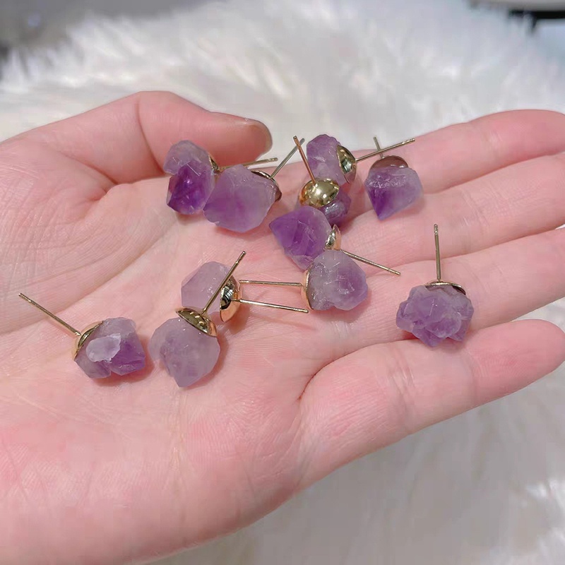 Bông Tai Đính Đá Thạch Anh Tím Đơn Giản Thời Trang Cho Nữ